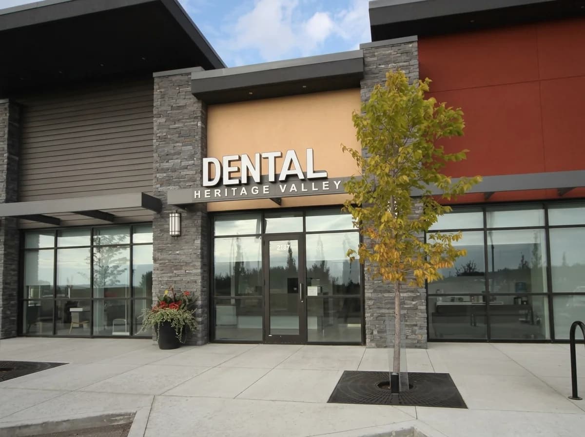 The Heritage Valley Dental entrance on 119A Street SW in South Edmonton