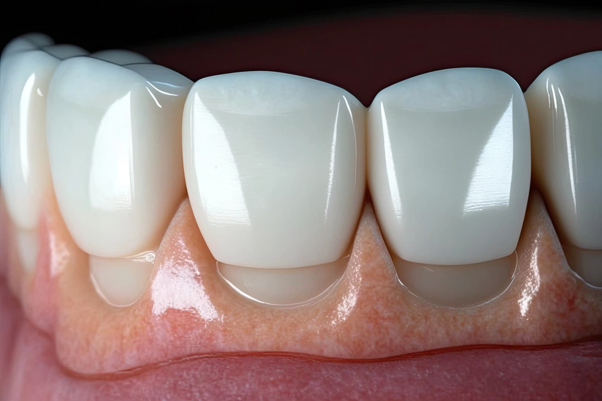 Close-up illustration of porcelain veneers on the front teeth